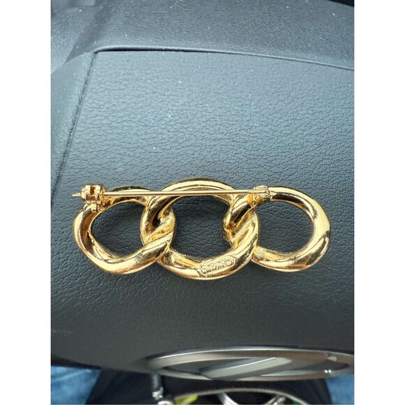 Vintage Christian DIOR Crystal Chain Link Brooch Goldtone Signed - Picture 4 of 5